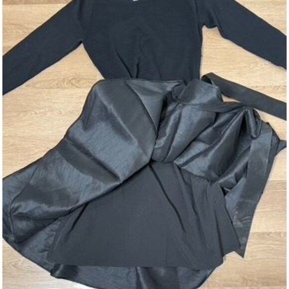 Anthropologie Maeve Black 3/4 Sleeve Fit & Flare Dress‎ With Satin Waist Tie - Picture 3 of 8